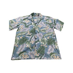 Vintage Aloha Republic Men Large Blue Floral Hawaiian Shirt Made in Hawaii USA